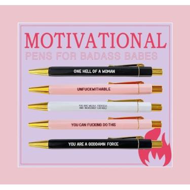 Imagem de 5 canetas motivacionais engraçadas, caneta personalizada com citações hilárias, canetas hilárias de uso diário, presentes de humor de escritório, tinta preta, ponta média de 1,0 mm (motivacional)