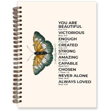 Imagem de TFKFJLF Caderno espiral You Are Beautiful, caderno de borboleta, diário cristão, presentes cristãos para mulheres e meninas, diário de presentes bíblicos, notas de igreja, caderno espiral de capa dura