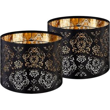 Imagem de GO&SO Abajur de tambor preto 33 cm - Abajur industrial de tecido de linho com corte a laser, abajur de substituição de barril para candeeiros de mesa, para lâmpadas de chão, montagem fácil, aranha E26