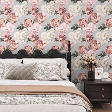 Imagem de Yullpaper Papel de parede floral rosa para banheiro quarto rosa papel de parede floral rosa / branco papel de parede para papel de parede removível para armário vinil papel de contato 48 × 260 cm