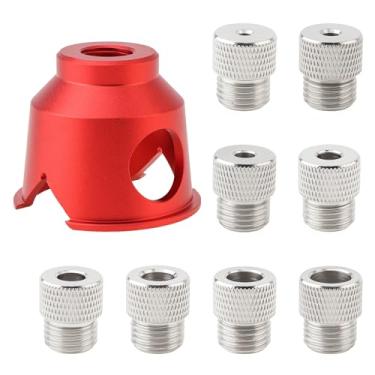 Imagem de Omninmo Guia de furo de perfuração de ângulo de 90 graus, posição de perfuração de furo reto, gabarito de cavilha autocentralizante, guia vertical de liga de alumínio com buchas de broca de 3/4/5/6/7