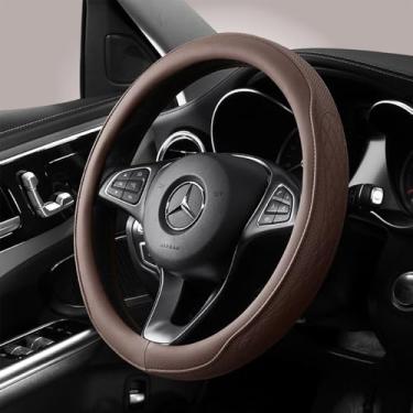 Imagem de Capa de volante marrom, capa de direção de carro de couro sintético perfurado com núcleo de borracha inodora, ajuste universal antiderrapante para maior aderência e conforto (marrom café)