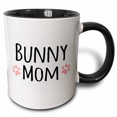 Imagem de 3dRose Caneca Bunny Mom - para amantes de coelhos e donas de animais de estimação - com lindas estampas de pata rosa feminina - 425 g, preta (mug_154044_9)