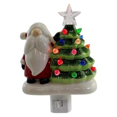 Imagem de Fenteer Luminária de Natal em formato de árvore noturna, luminária de parede com plugue, mini árvores de Natal para decoração de banheiro, quarto e, Papai Noel