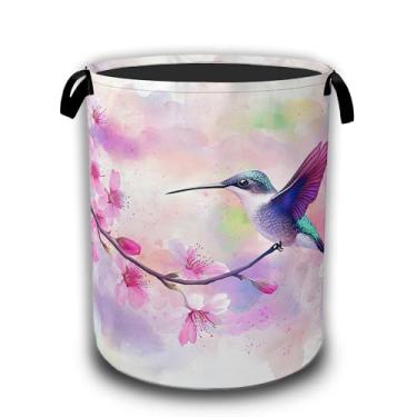 Imagem de Cesta de lavanderia, flores de cerejeira e beija-flor, cesto de roupa suja dobrável, tecido Oxford à prova d'água com alças, organizador de brinquedos para banheiro/quarto/berçário, 40,6 x 52,8 cm