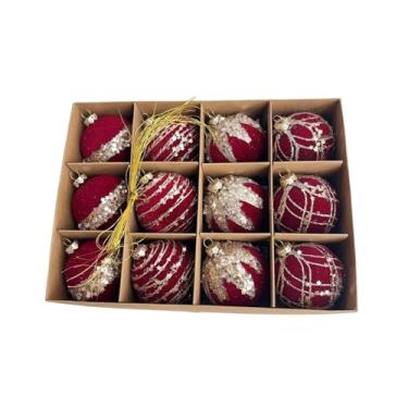 Imagem de UGPLM Conjunto de 12 bolas de Natal com glitter para decoração de árvore de Natal, inquebráveis, de 6 cm, para casa, inauguração e jardim, Vinho Tinto