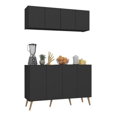 Imagem de Kit Armário De Cozinha Aéreo E Balcão 4 Portas Retrô Multimóveis Mp2170 Preto/natural Preto/natural