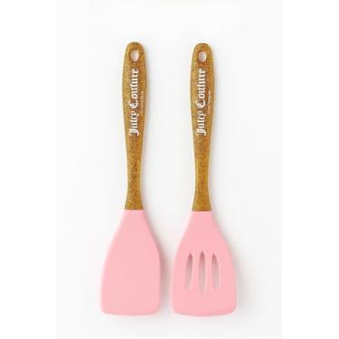 Imagem de Conjunto de espátula rosa e dourada, utensílios de cozinha de 2 peças com design regular e ranhurado, utensílios de cozinha de silicone premium