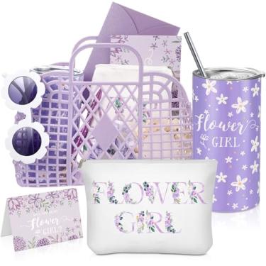 Imagem de Ninehaoou Conjunto de 10 peças de cesta de geleia para meninas de flores, óculos de sol, bolsa de maquiagem, prendedor de cabelo, cartão de proposta com envelope de caneta, bolsa de plástico para chá