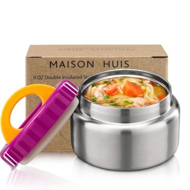 Imagem de MAISON HUIS Frasco térmico térmico térmico de 227 g com isolamento a vácuo, à prova de vazamento, para alimentos quentes e frios, sopa de almoço infantil para viagens escolares (roxo)