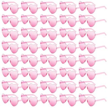 Imagem de 40 peças de óculos de sol sem aro em formato de coração a granel rosa sem moldura, óculos de festa coloridos para mulheres