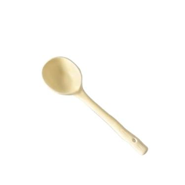 Imagem de Colheres de Jantar Colher de cerâmica fofa colher pequena para comer em casa alta cor cabo longo sobremesa para crianças(Creamy yellow)