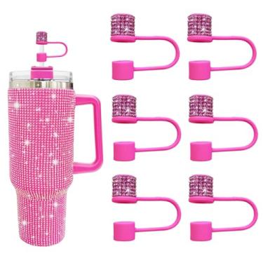 Imagem de JIASHEBDE Conjunto de acessórios para Stanley Cup, 6 peças, capa de canudo de diamante brilhante, tampa de canudos para Stanley 30 e 1,134 g com copos, acessórios de tampa de 1 cm para copo (vermelho