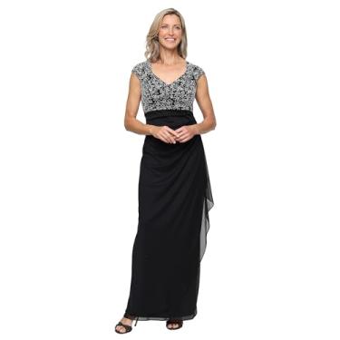 Imagem de Alex Evenings Vestido feminino longo de lantejoulas com corpete para mãe da noiva com cintura império, Preto/branco, 40