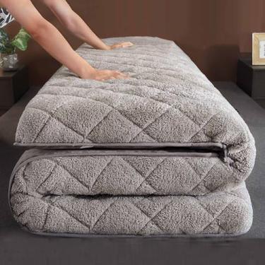 Imagem de Yadlan Colchão de lã sherpa casal queen ultra macio almofada extra grossa de pelúcia respirável cama topper alternativo sobrecarregado futon colchão cinza 9 cm 150 * 200 cm