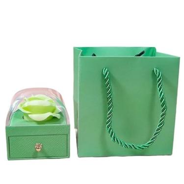 Imagem de Presente Feminino, Caixa de Presente Luxuosa com Rosas Eternas, Cor de Macaron, Adequada para Colares, AnéIs, Caixa de Armazenamento de Joi, 7 * 7 * 7 Cm(Verde,1Pcs)