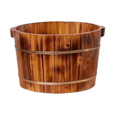 Imagem de Zialofi Bacia de madeira para banho de pés com alça dupla, reutilizável, multifuncional, para banho de pés, barril de imersão para sauna, uso doméstico, L