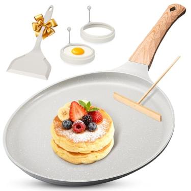 Imagem de AOSION Forma de crepe antiaderente 28 cm, cremosa Dosa Tawa, forma de tortilha para panqueca, bife, crepe, salmão, frigideira plana com alça ergonômica para todos os fogões, cinza
