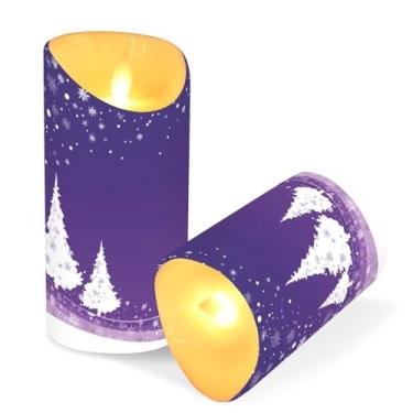 Imagem de Blueangle Pacote com 2 velas brancas para árvores de Natal sem chama com controle remoto e temporizador, velas LED cintilantes (7,6 cm x 15 cm) para decoração de casa, casamento, acampamento (135)