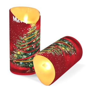 Imagem de Blueangle Pacote com 2 velas de árvore de Natal sem chama com controle remoto e temporizador, velas LED cintilantes (7,6 cm x 15 cm) para decoração de casa, casamento, acampamento (717)