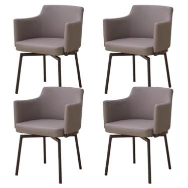 Imagem de SPXMQSS Cadeiras de sala de jantar, cadeiras de cozinha estofadas com encosto e pernas de metal, cadeiras de jantar giratórias de couro com apoios de braços para casa, escritório, sala de estar e