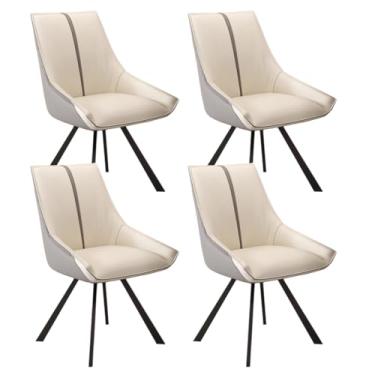 Imagem de SPXMQSS Cadeiras de mesa de jantar, cadeiras de jantar giratórias com apoios de braços e pernas de metal, cadeira estofada de sala de estar com encosto para sala de estar, recepção, restaurante, bege