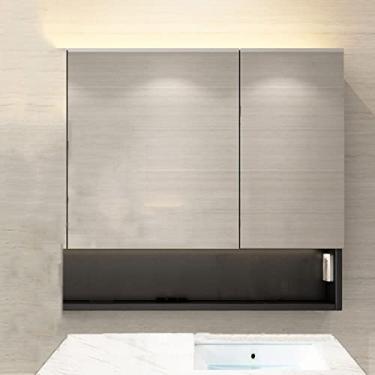 Imagem de SPXMQSS Armários de banheiro com luzes, armário de espelho de LED regulação contínua com prateleiras armário armários de parede de banheiro com soquete unidades de armazenamento montadas na parede A