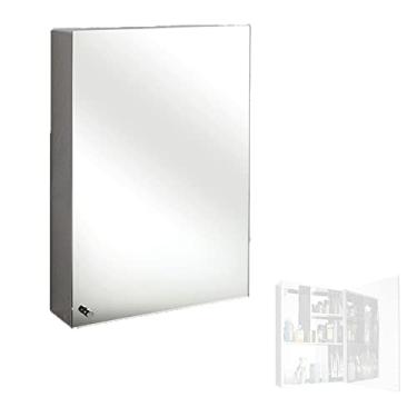 Imagem de SPXMQSS Armários de banheiro com espelho, armários de espelho de banheiro modernos minimalistas armários de parede de banheiro de porta única para banheiro sem ferrugem itens de lavagem R-45 * 65