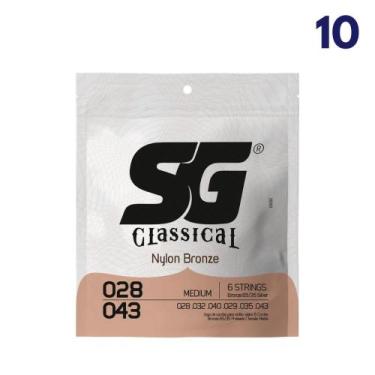Imagem de Jogo 10 pctes cordas p/violao nylon bronze 65 35 prata tensao media 0.