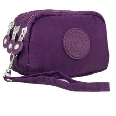 Imagem de Bolsa de Mão Pequena Feminina para Documentos, Porta Moedas, Celular, Necessaire, Estilo Carteira (Violeta/Liso)