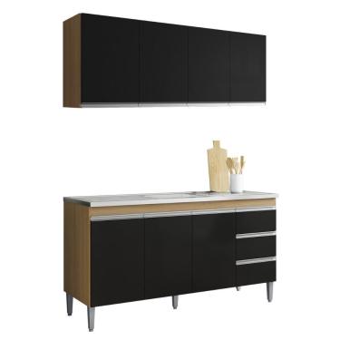 Imagem de Armario Aereo E Balcao Para Pia 150 Cm Andreia Amendoa Preto Reajl Moveis Amendoa Preto