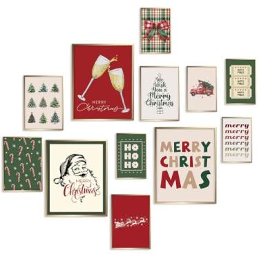 Imagem de Pasimy Pacote com 12 estampas de parede de Natal vintage rústico fazenda, decorações modernas de inverno para casa, escritório, sala de aula 3 tamanhos, conjunto de decoração sazonal sem moldura