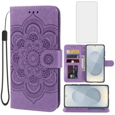 Imagem de Bohefo Capa para Galaxy S25 Edge/Galaxy S25 Slim SM-S937U1 Capa carteira com protetor de tela de vidro temperado, capa flip de couro com suporte para cartão de crédito para Samsung Galaxy S25Edge roxo