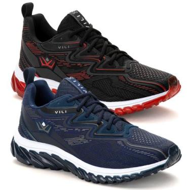 Imagem de 2 Pares Tênis Esportivo Masculino Olimp para Academia Vili, Marinho, P