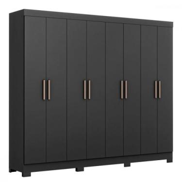 Imagem de Guarda Roupa Casal Paris com Pés 8 Portas MDP Preto Fosco Maxel, Preto