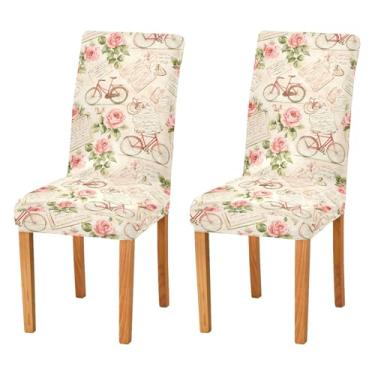 Imagem de STAYTOP Capas de cadeira vintage com estampa de jornal de bicicleta, 2 peças, capas elásticas laváveis para cadeira de cozinha, protetor de assento removível para festas de fim de ano, cozinha, hotel