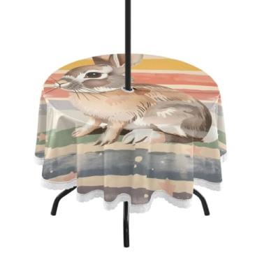 Imagem de CEBUGI Toalha de mesa redonda para uso ao ar livre, coelho da Páscoa, impermeável, com furo Umberlla, capa de mesa lavável para pátio, cozinha, sala de jantar, 152 cm