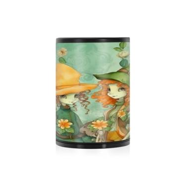 Imagem de Wassud Cinzeiro de carro de liga de alumínio para meninas elfo em um campo de flores com tampa cinzeiro de carro à prova de cheiro à prova de vento cinzeiro de viagem para SUV, caminhão, escritório