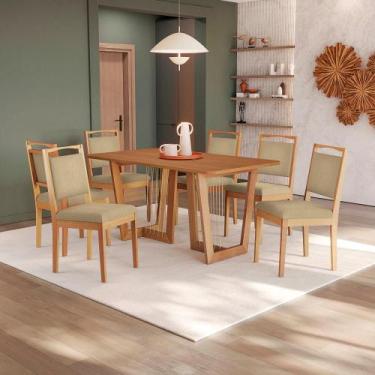 Imagem de Conjunto Sala de Jantar Lina em Madeira Maciça 6 Cadeiras Boucle Bege 