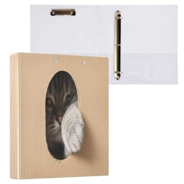 Imagem de STAYTOP Organizador de fichário redondo de gato espiando dentro de caixa de papelão, fichário de 3 anéis com prancheta (carta A4), fichário fofo para material de escritório escolar