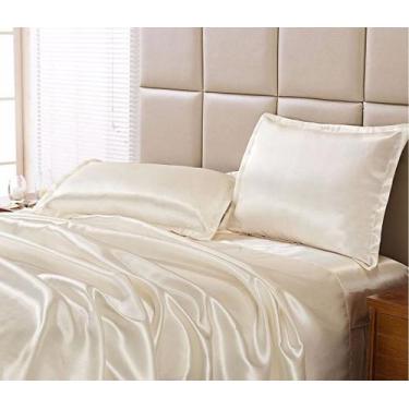 Imagem de Jogo Lençol Casal Padrão Cetim Seda Pérola C/ Vira 4 Peças - Confeccoe