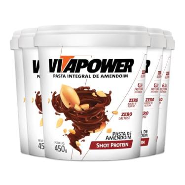 Imagem de Kit 5 Pasta de Amendoim Vitapower Integral Shot Protein 450g