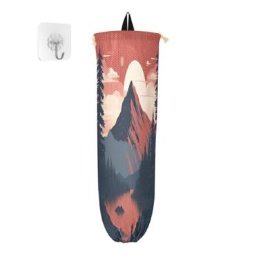 Imagem de xigua Montanha com árvores, suporte de saco de plástico, suporte de parede com cordão, pacote com 2, organizador de sacolas de supermercado reutilizável para bolsas, meias, roupas íntimas e gravatas