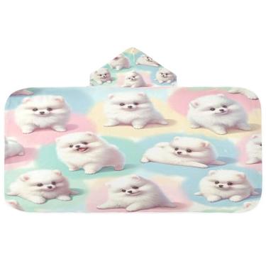 Imagem de Burbuja Toalha de banho com capuz para filhotes, toalha de praia de pelúcia macia absorvente para chá de meninas e meninos 3-10 anos, 61 x 127 cm
