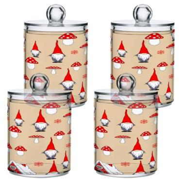 Imagem de STAYTOP 4 frascos de boticário Qtip para banheiro com etiquetas – Recipiente de armazenamento Qtip de plástico transparente para bola de algodão, cotonete, grão de café e gnomos de Natal