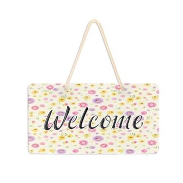 Imagem de Burbuja Placa de boas-vindas de flores pequenas para porta da frente, placa de boas-vindas de PVC para decoração de férias, 15 x 28 cm