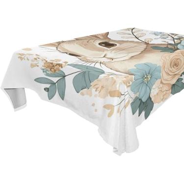 Imagem de Burbuja Toalha de mesa de arte de flor de coelho, toalha de mesa quadrada anti-rugas grossa para decoração de jantar, cozinha, festa, 152 x 152 cm