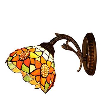 Imagem de Arandela de parede estilo Tiffany com girassóis, vintage, feita à mão, com vitral floral campestre, ideal para quarto, cabeceira, sala de estar, corredor e varanda, 20 cm (8 polegadas).