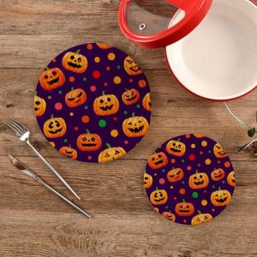 Imagem de CEBUGI Conjuntos de suportes de panela redondos de algodão para panelas quentes resistentes ao calor para cozinhar e assar, 2 peças de abóboras