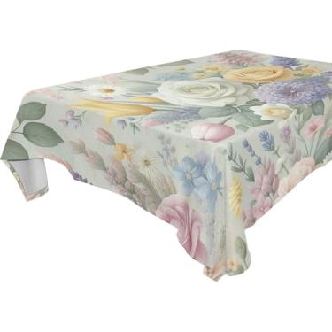 Imagem de Burbuja Toalha de mesa de flores de jardim, toalha de mesa quadrada anti-rugas grossa para decoração de jantar, cozinha, festa, 137 x 137 cm